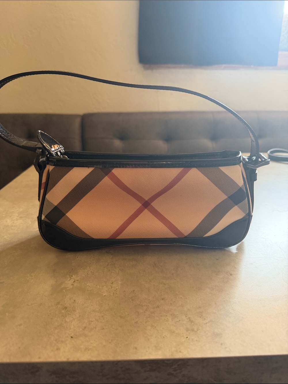 Burberry Beige Check Shoulder Bag with Black Trim